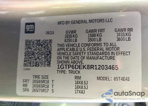 2024 GMC Canyon 4Wd At4 from USA, damaged, VIN 1GTP6DEK8R1203465